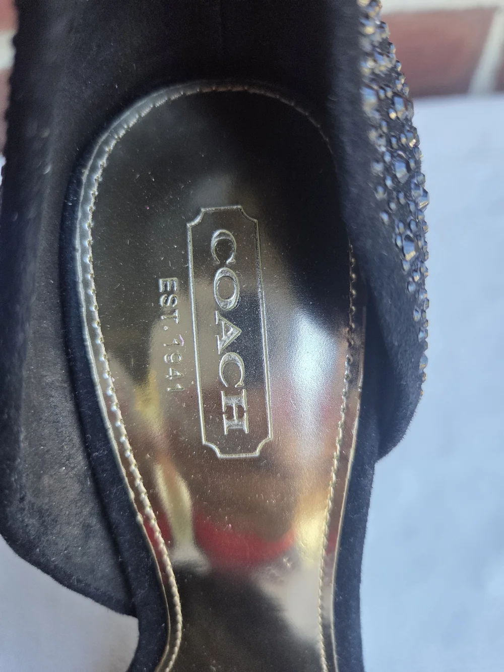 Coach Black Rhinestone Crystal D’Orsay Pointed Toe Stiletto Heels Size 5